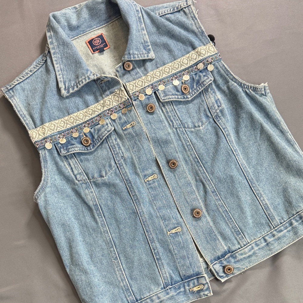 Y2K  Festival Boom Boom Jeans Denim Jeans‎ Vest Embroidered Size L